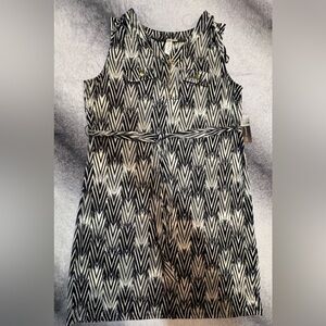 NWT SoHo Apparel Ltd Cream Black Print Belted Sleeveless Straight Dress 1X